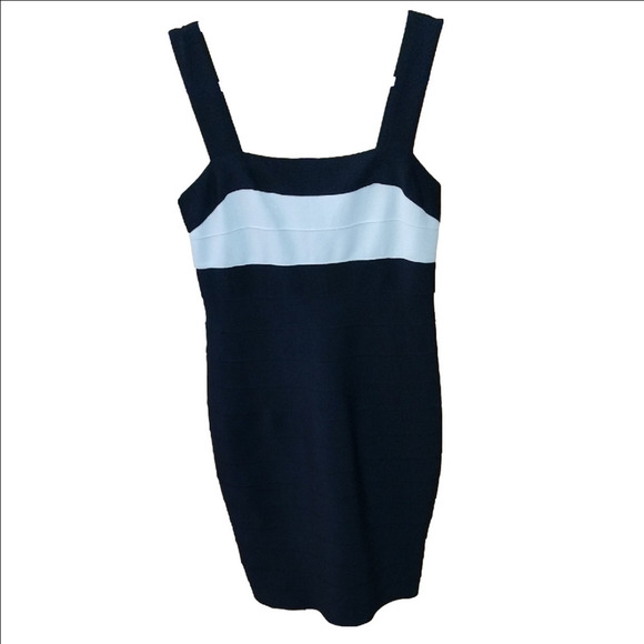 Carmen Marc Valvo Ribbed Black and White Cocktail Mini Dress - Picture 2 of 4